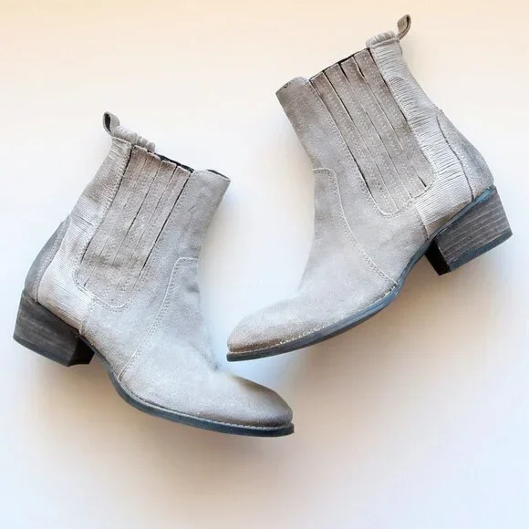Splendid Grey Suede Leather Western Cowgirl / Cowboy Ankle Boots / Booties Sz. 8 - Picture 2 of 16